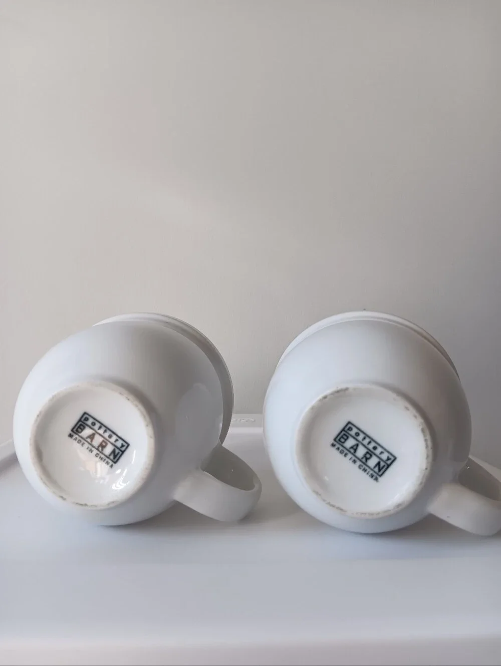 Pottery Barn Ceramic Classic Coffee Mugs White Set of 2 Handled Thick Rim Bistro